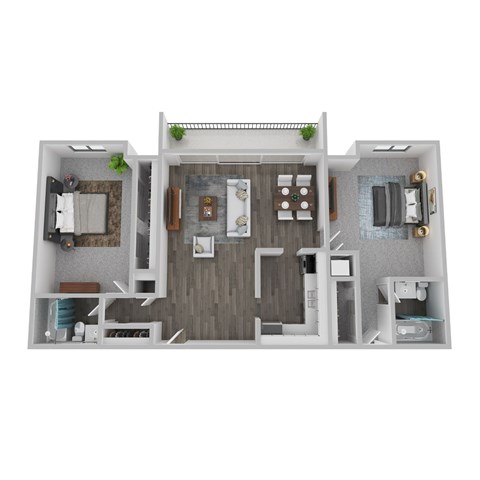 2 Bed 2 Bath Floor Plan | 1,250 Sq. Ft. at The Rays at Vegas Towers Apartments, Las Vegas, Nevada 89119